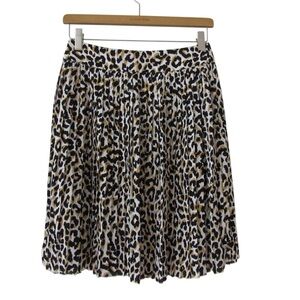 J Crew Factory Pleated Mini Skirt 0 Leopard Animal Print Lined Black Brown Boho